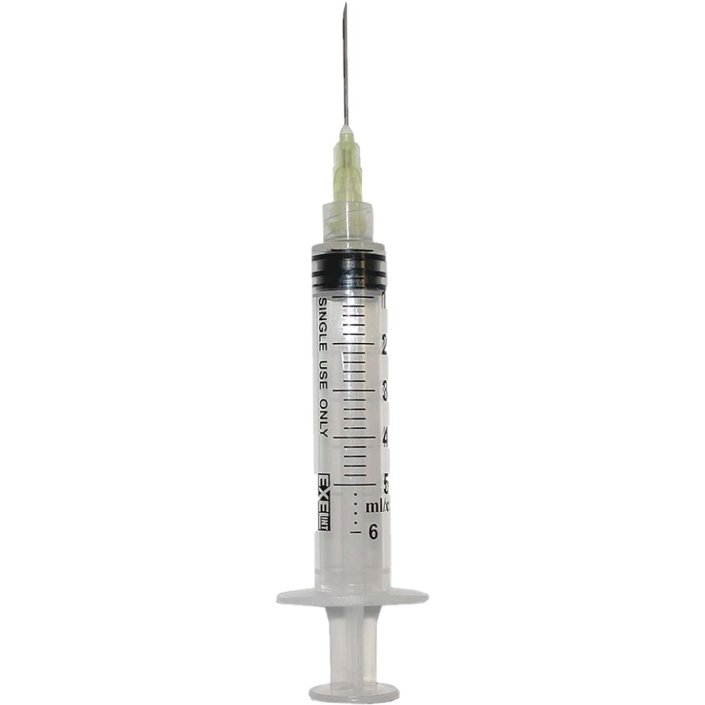 Syringe 5-6cc with Hypodermic Needle ExelInt® 20G x 1 Inch Luer Lock Tip Latex Free Sterile (100/BX 8BX/CS) by Exel Corporation  ID 26214